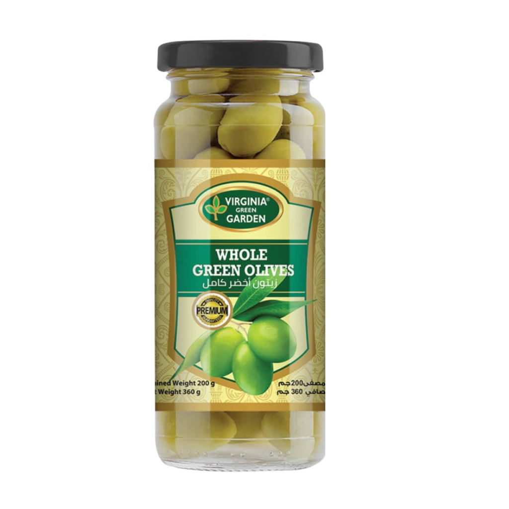 VIRGINIA GREEN GARDEN GREEN OLIVES WHOLE -GLASS JAR 360G